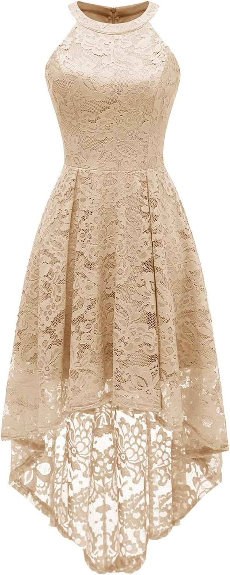 Women's Halter Lace Hi-Lo Cocktail Dress for Wedding Guests and Bridesmaids