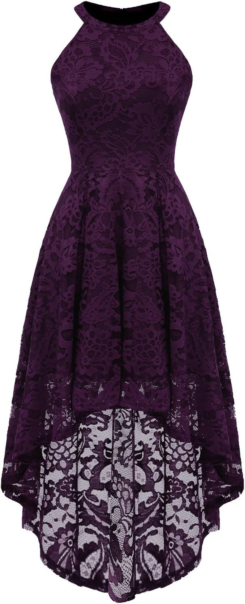 Women's Halter Lace Hi-Lo Cocktail Dress for Wedding Guests and Bridesmaids