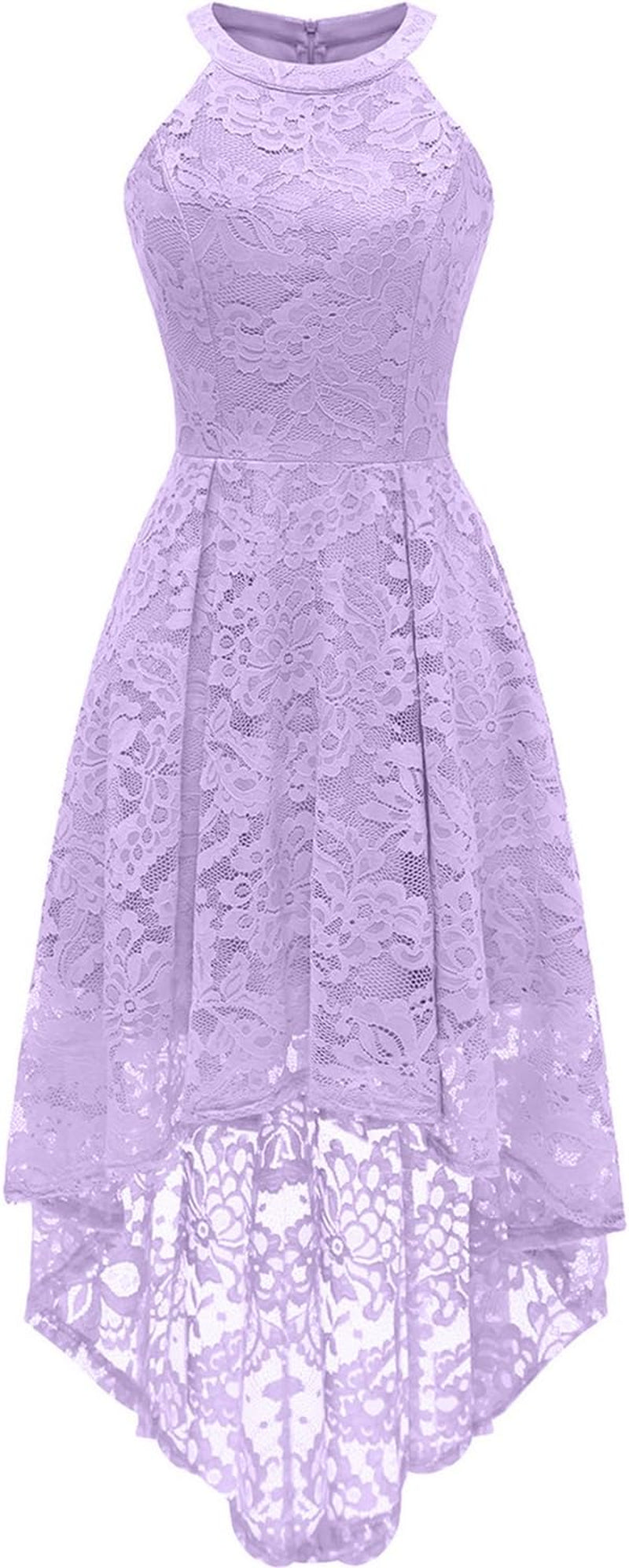 Women's Halter Lace Hi-Lo Cocktail Dress for Wedding Guests and Bridesmaids
