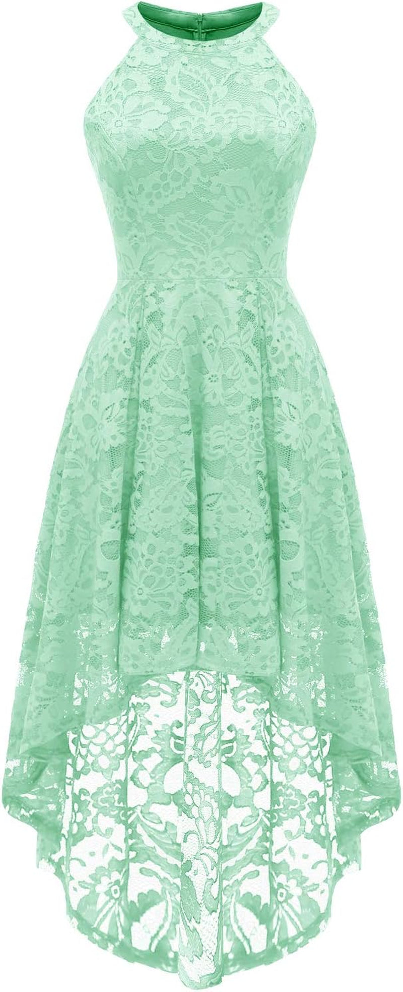 Women's Halter Lace Hi-Lo Cocktail Dress for Wedding Guests and Bridesmaids
