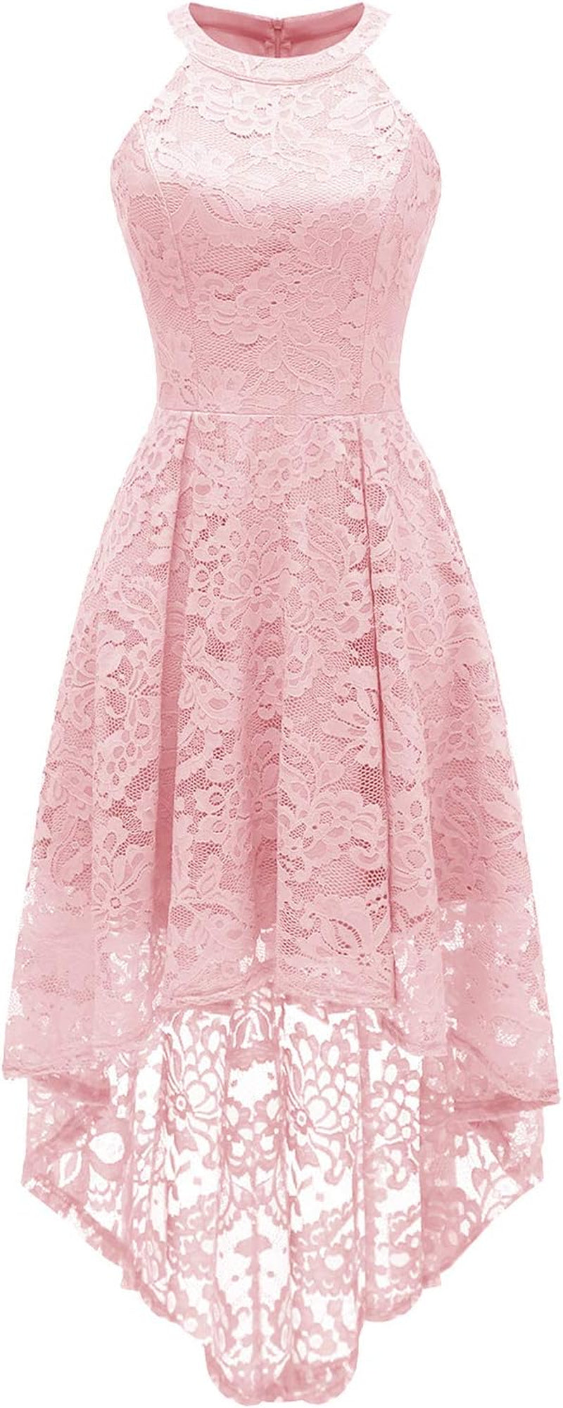 Women's Halter Lace Hi-Lo Cocktail Dress for Wedding Guests and Bridesmaids