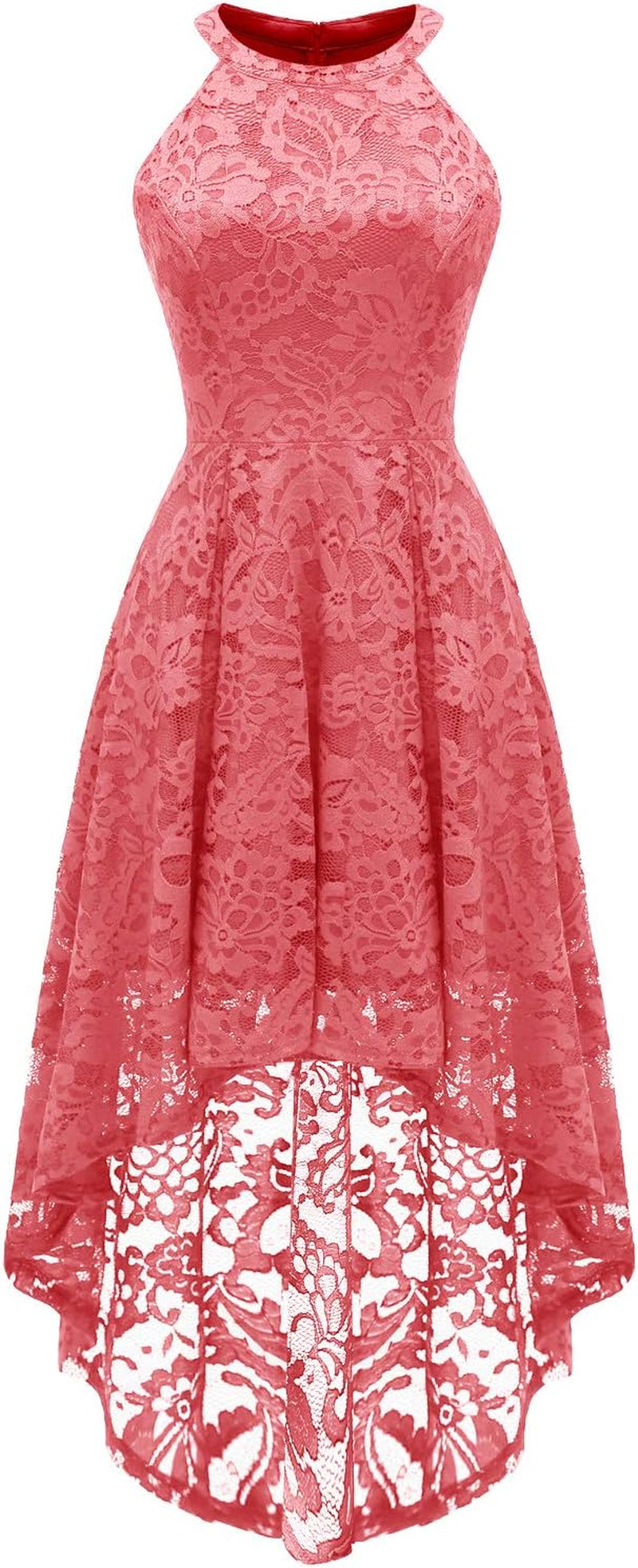 Women's Halter Lace Hi-Lo Cocktail Dress for Wedding Guests and Bridesmaids