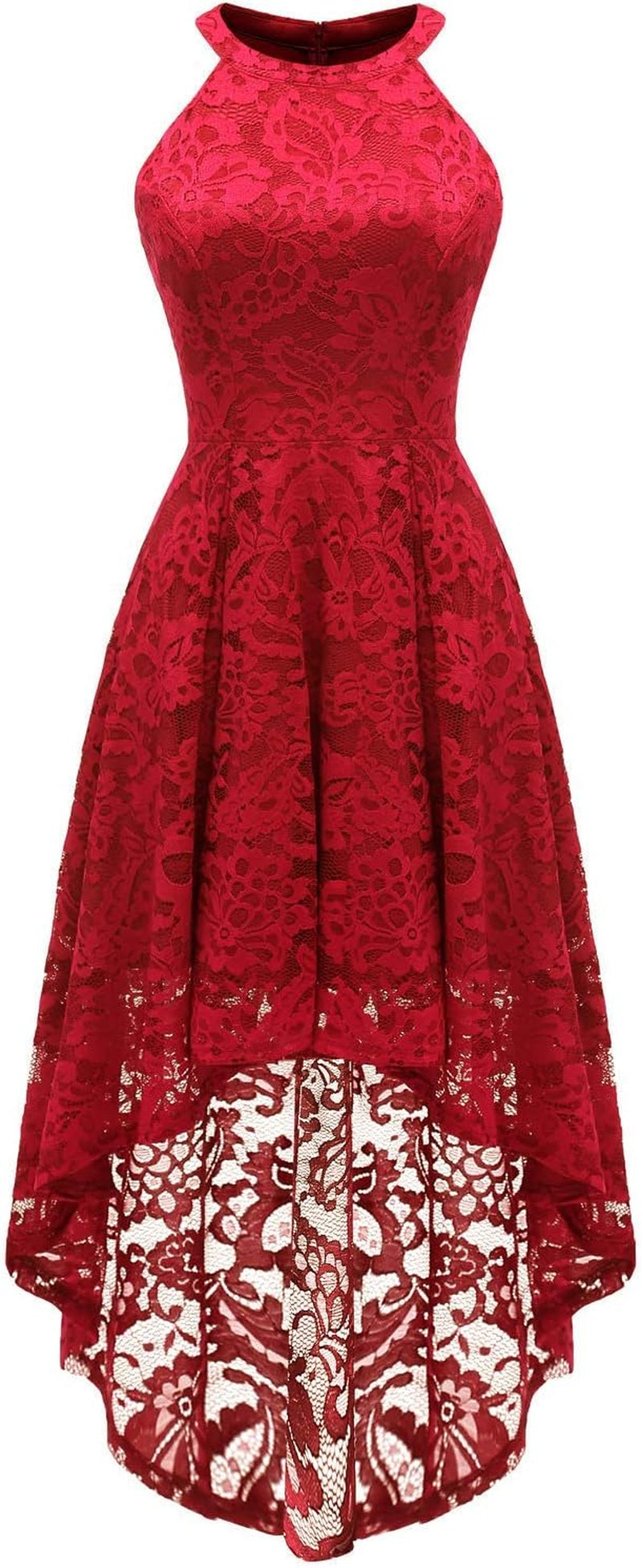 Women's Halter Lace Hi-Lo Cocktail Dress for Wedding Guests and Bridesmaids
