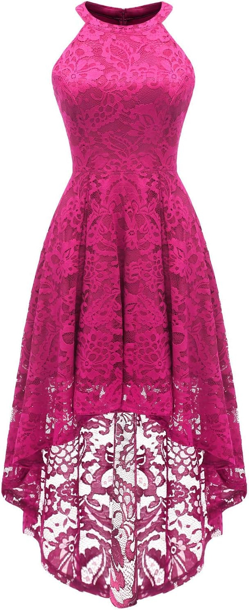 Women's Halter Lace Hi-Lo Cocktail Dress for Wedding Guests and Bridesmaids
