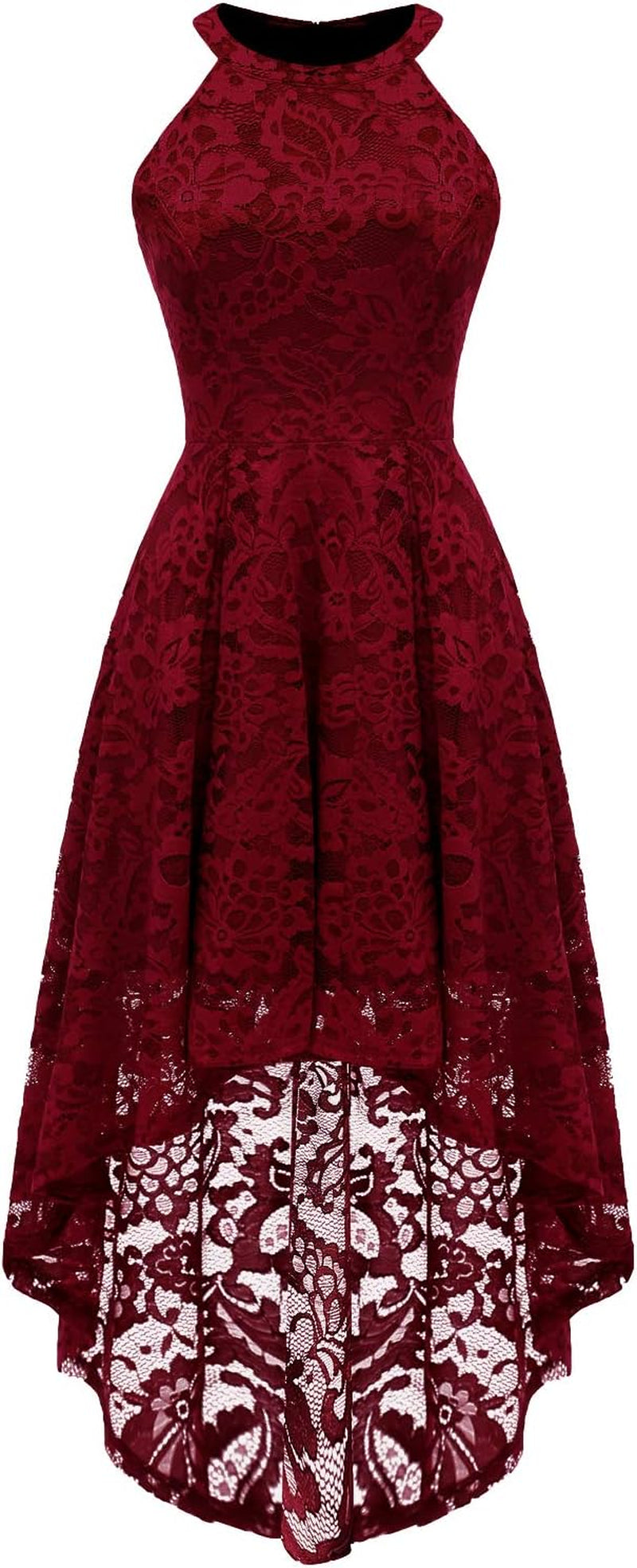 Women's Halter Lace Hi-Lo Cocktail Dress for Wedding Guests and Bridesmaids