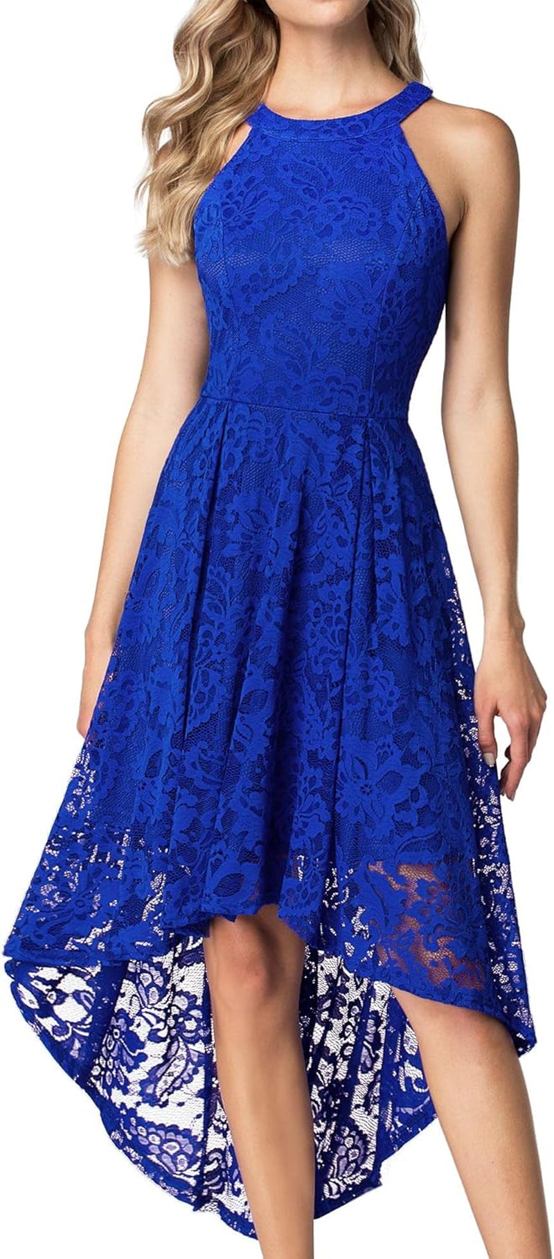 Women's Halter Lace Hi-Lo Cocktail Dress for Wedding Guests and Bridesmaids