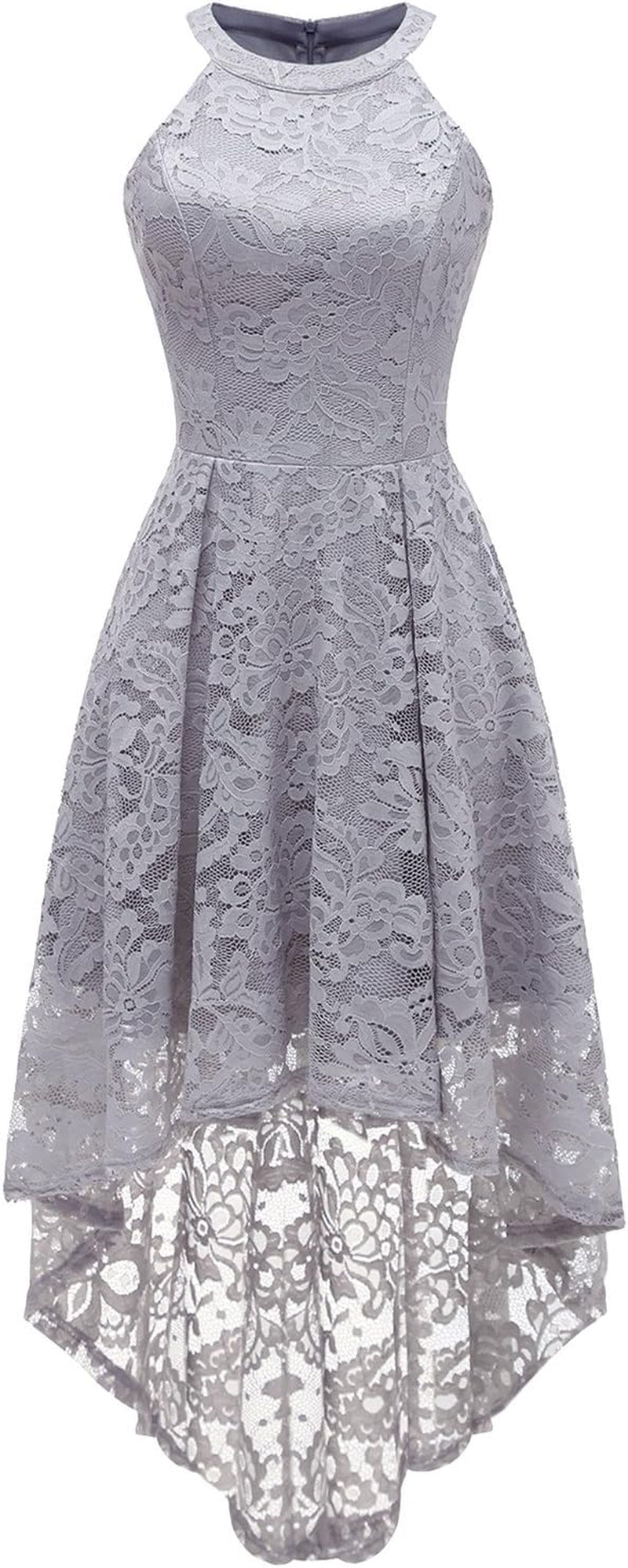 Women's Halter Lace Hi-Lo Cocktail Dress for Wedding Guests and Bridesmaids