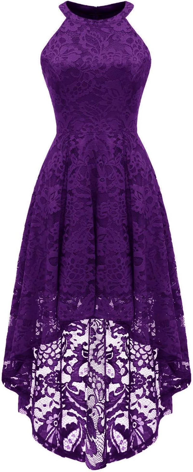 Women's Halter Lace Hi-Lo Cocktail Dress for Wedding Guests and Bridesmaids